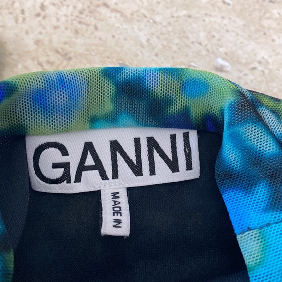 NWOT Ganni Blue Floral Ruched Blue Dress, Measurements in photos below. - Picture 5 of 11